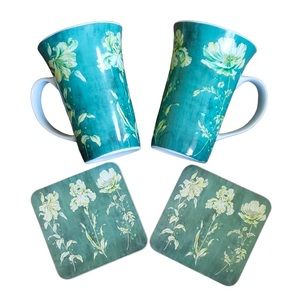 Set of 2 Porcelain Mugs and Matching Coasters
